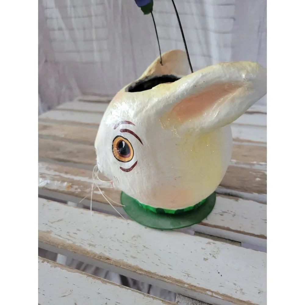 Dept 56 rabbit Easter paper‎ mache bucket trick or treat spring home decor